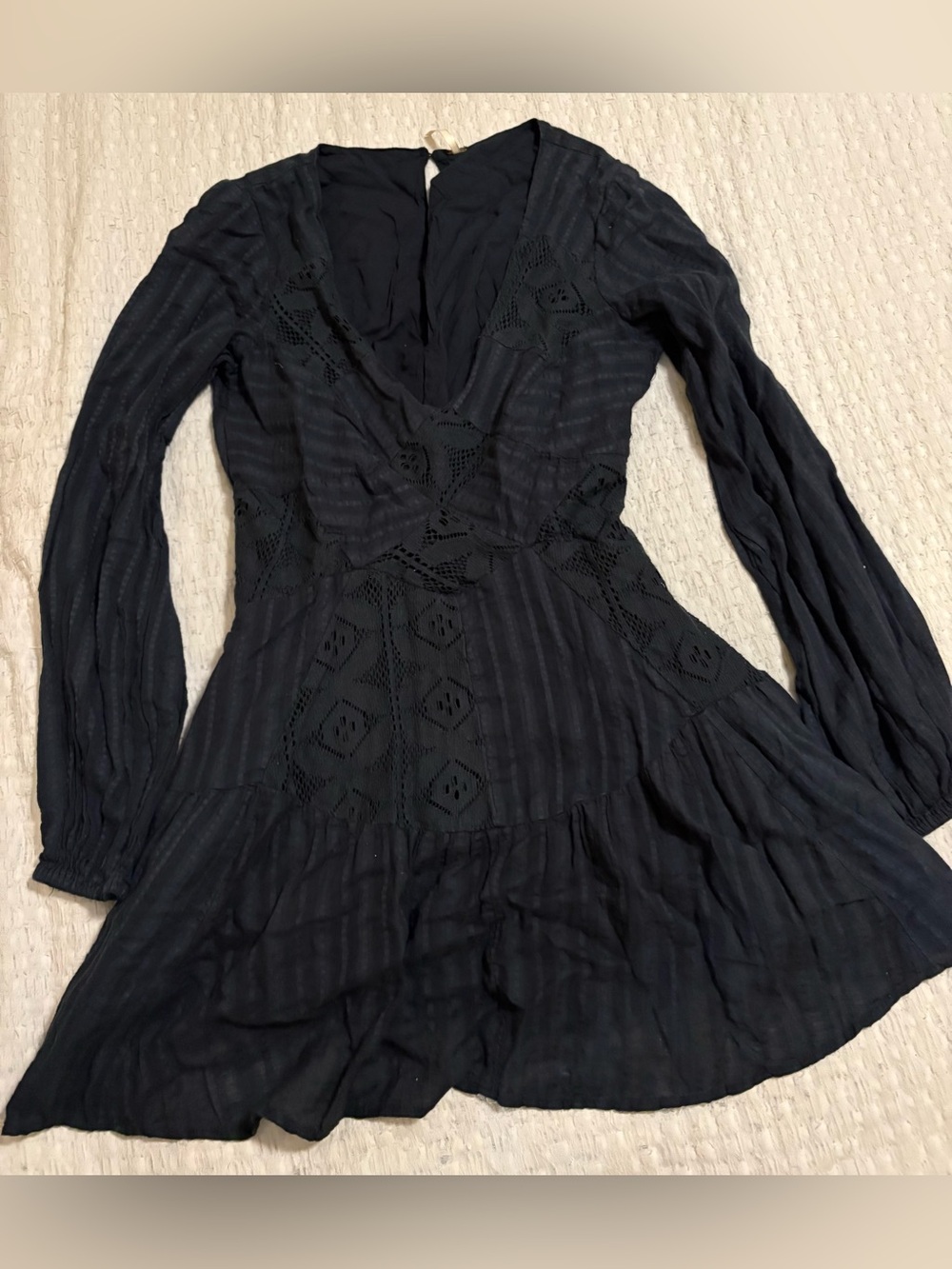 Free People Long Sleeve V-Neck Lace Inset Dress